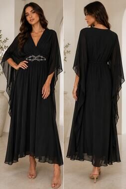 New Scarlet Darkness Black Renaissance Maxi Dress Cape Sleeve Large